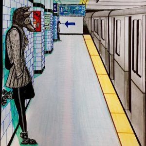 femme avec une tête de louve dans le métro-Patrice Vannicatte