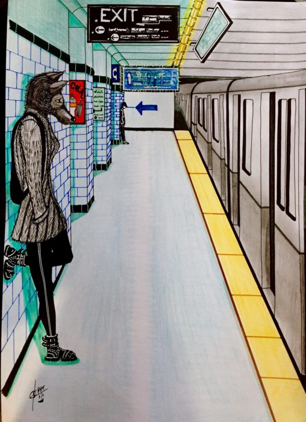 femme avec une tête de louve dans le métro-Patrice Vannicatte